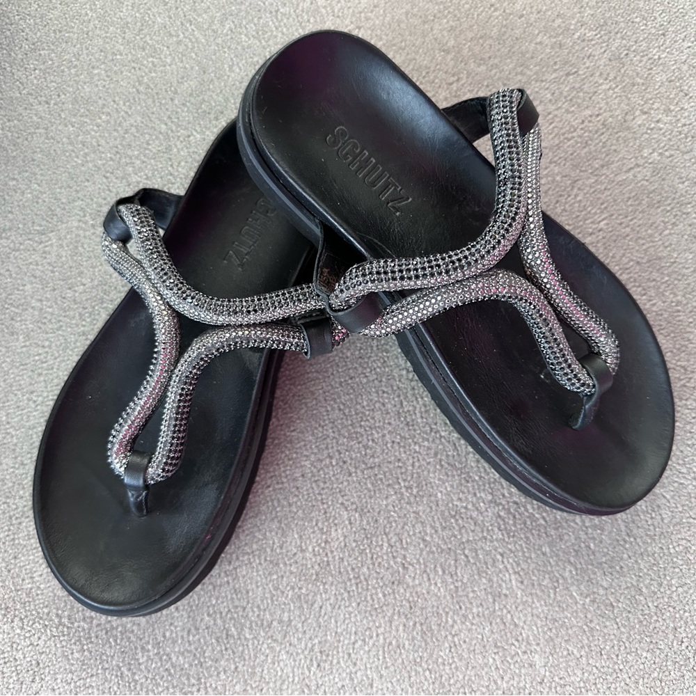 SCHUTZ Black and Silver Sandals - unique and cute.